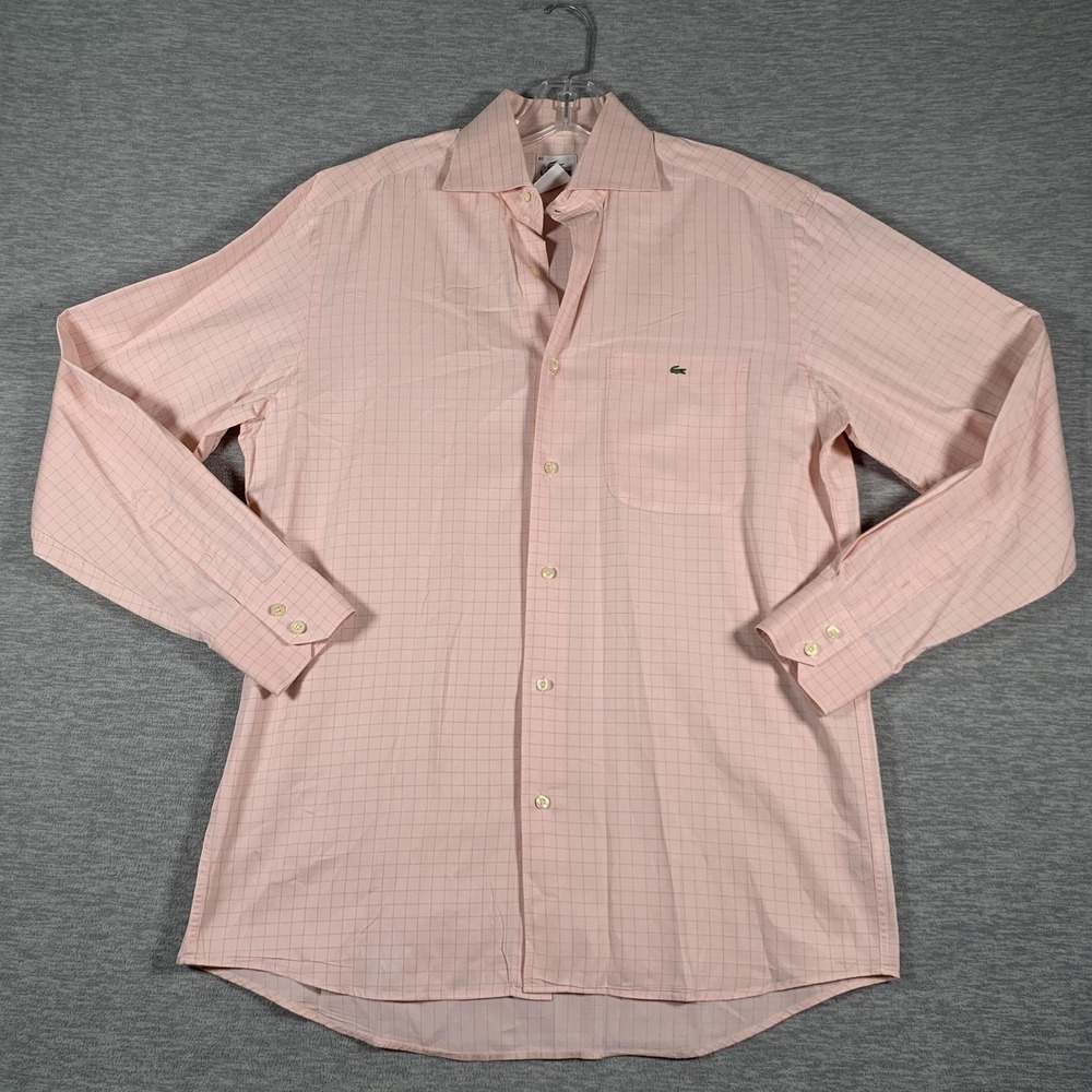 Lacoste Shirt Mens 16 40 Pink Check Button Down Long Sleeve Cotton Dress